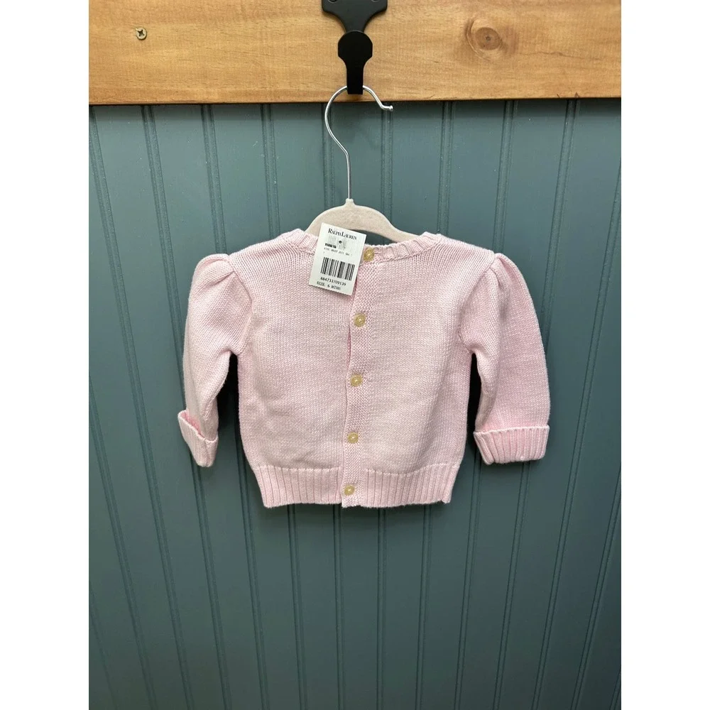 Ralph Lauren Pink Polo Bear Cotton Knit Sweater Baby Girls 6M NWT